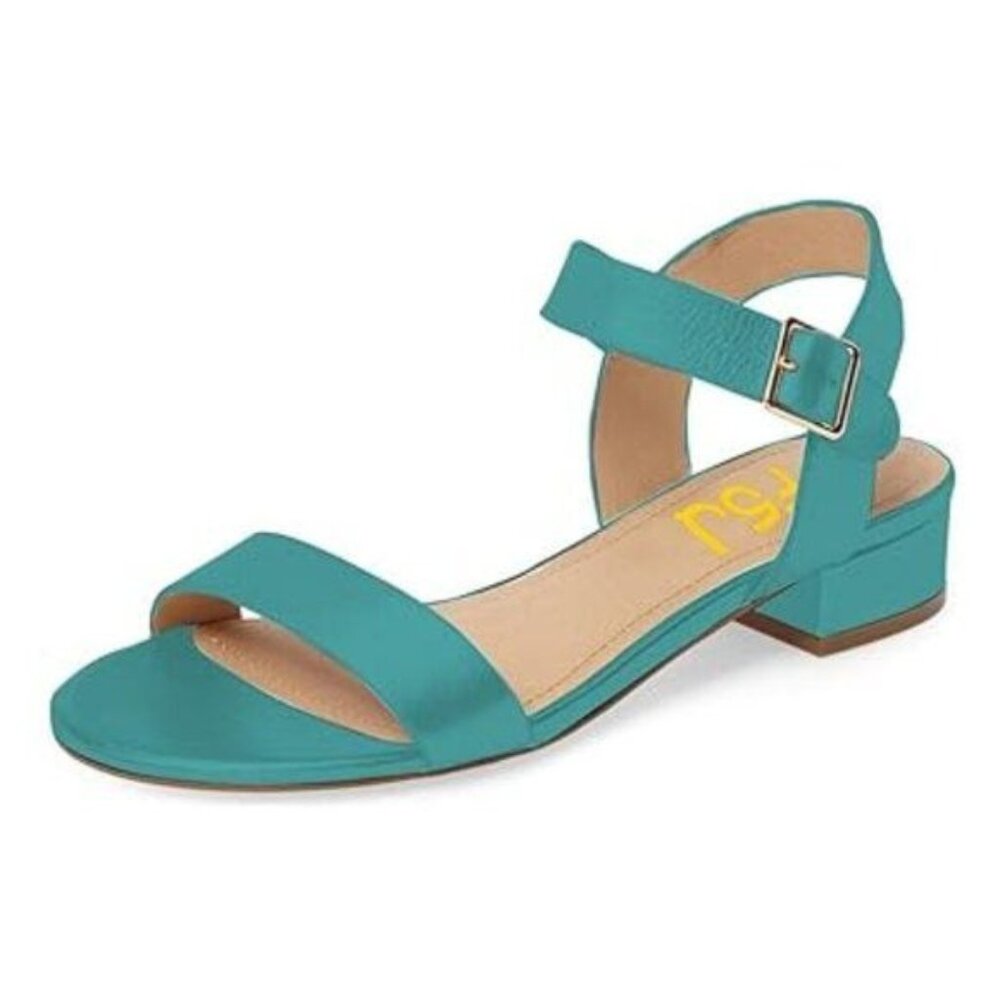 FSJ Women Casual Open Toe Block Low Heel Ankle Strap Sandals Comfort Summer Shoe